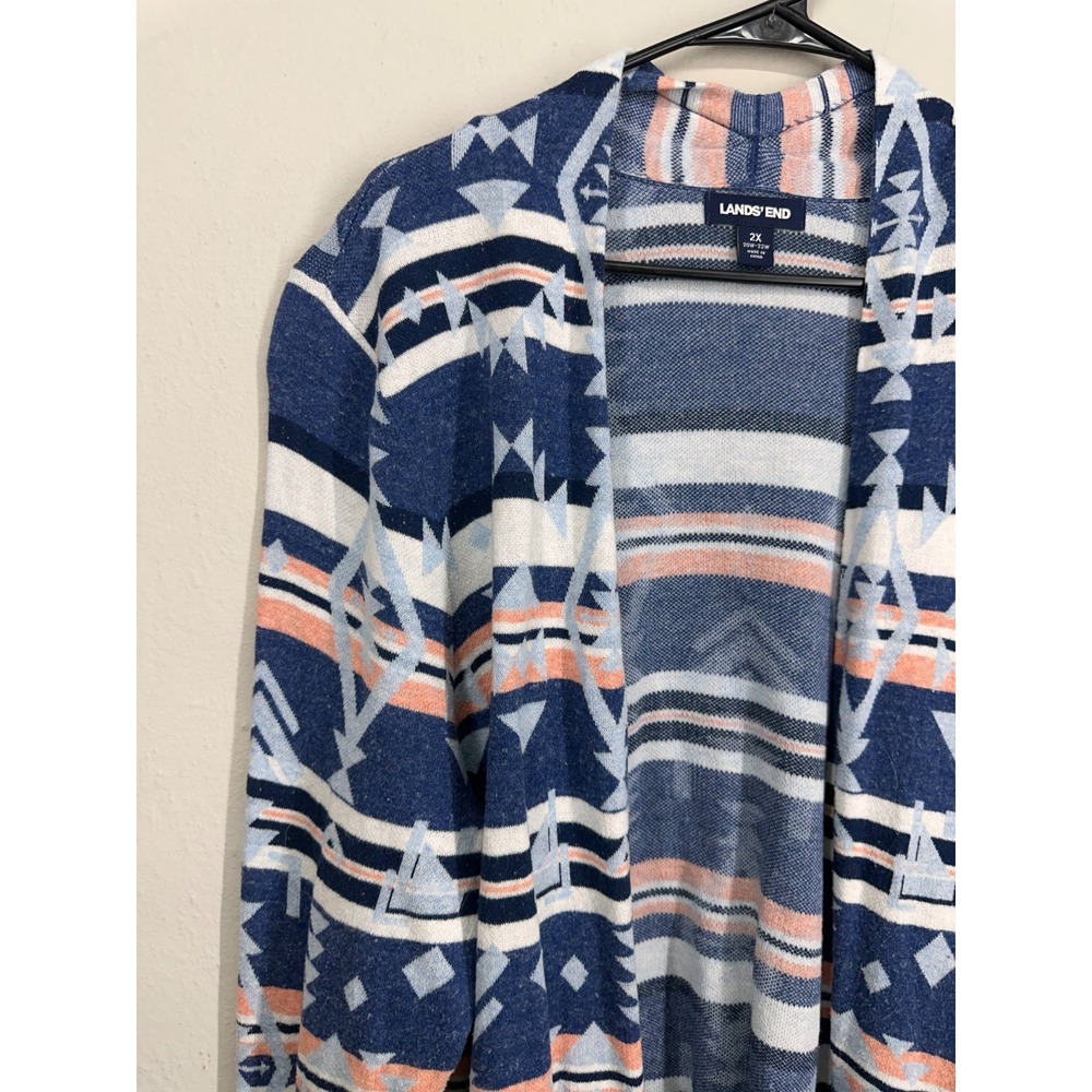 Lands' End Cardigan Womens 2X Multi Southwestern Native Lightweight Open Front - Picture 4 of 12